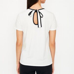 Banana Republic Black White Top Blouse Short Sleeve Bow Tie Back Cute Size Small